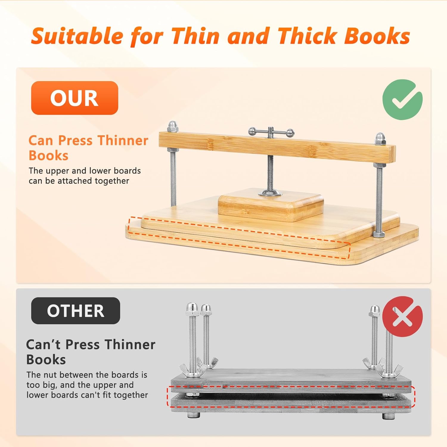 Book Binding Kits, Bamboo Wood Book Press Suitable for Thin Books, 11 * 7.9 in Bookbinding Press for DIY Bookbinding, Books Repair, Handmade Crafts