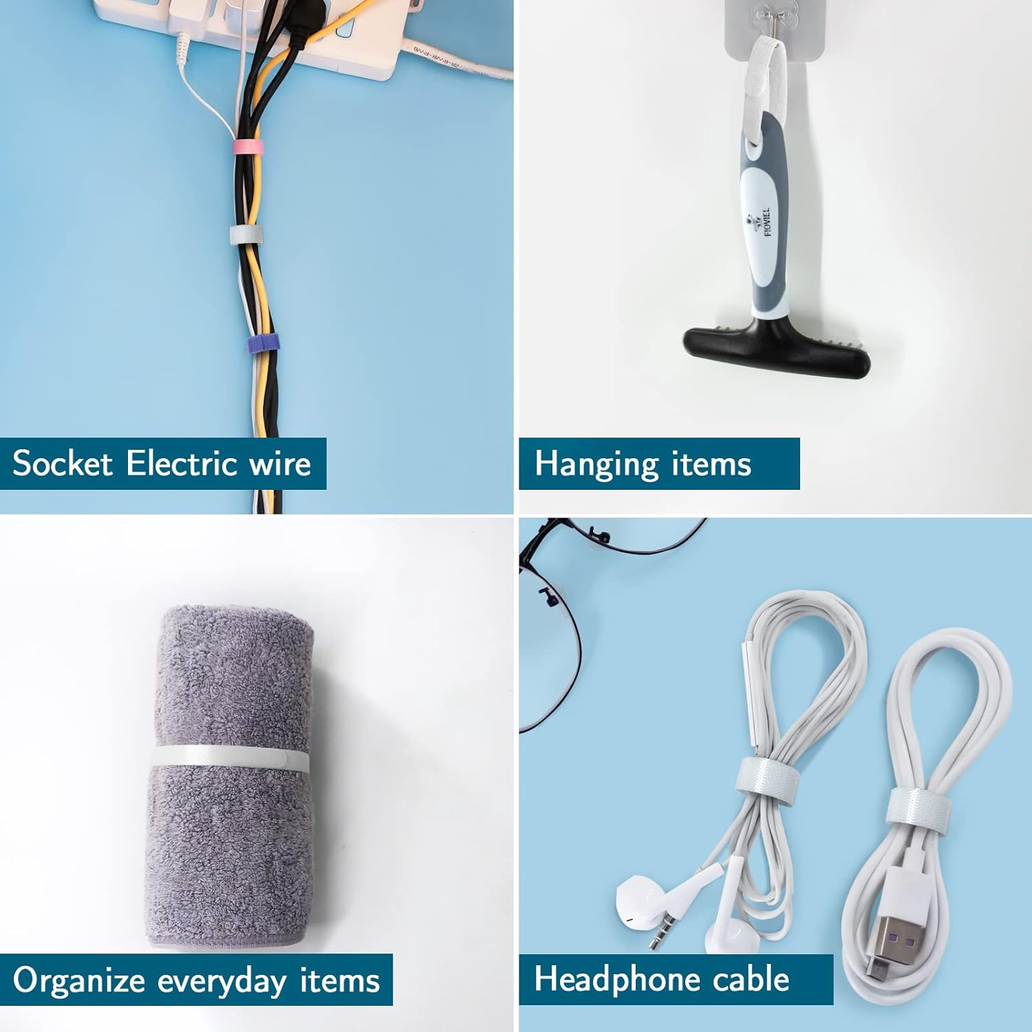 50PCS Reusable Adjustable Cable Ties, Microfiber Cloth Used for Computer Link Cable Cord Management (white)