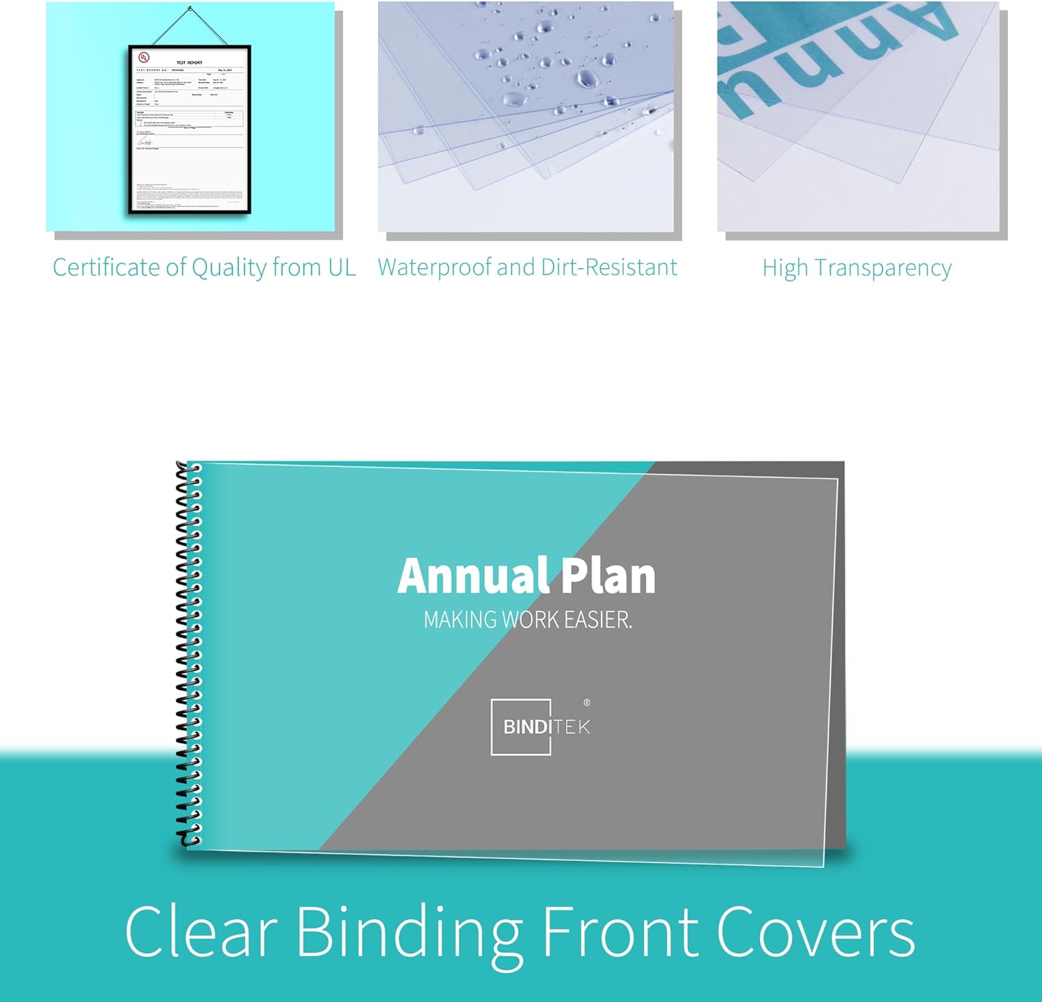 Binditek 100 Pack Binding Covers and Backs Set, 8.5 x 14 Inches, 50 Clear PVC (8Mil), 50 Sand-Textured Polycovers (12Mil), Legal Size
