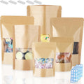 150 Kraft Mylar Bags for Food Storage 5X8 Mylar Bags with Window Candy Packaging Resealable Bags Reclosable Small Stand Up Pouches Edible Packaging, Kraft Paper Bags for Small Business