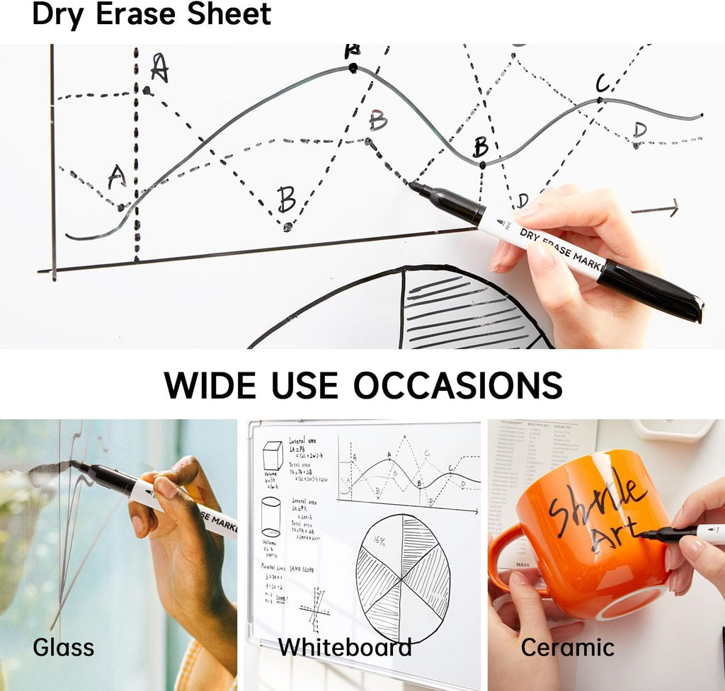 100 Bulk Pack Black Whiteboard Markers with 3 Erasers, Fine Point Dry Erase Markers Perfect For Writing on Dry-Erase Boards, Glass for School Office Home