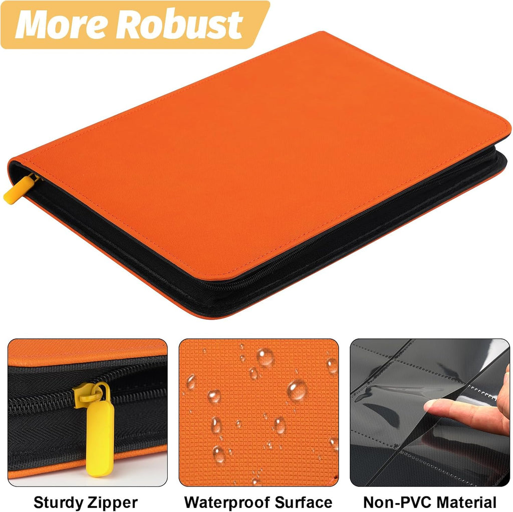 Trading Card Binder 9 Pocket, GERMUN PU Cover Card Binder for 360 Cards, Premium Trading Card Holder Folders, Double Sided Pocket Card Album for MTG, TCG (Orange)