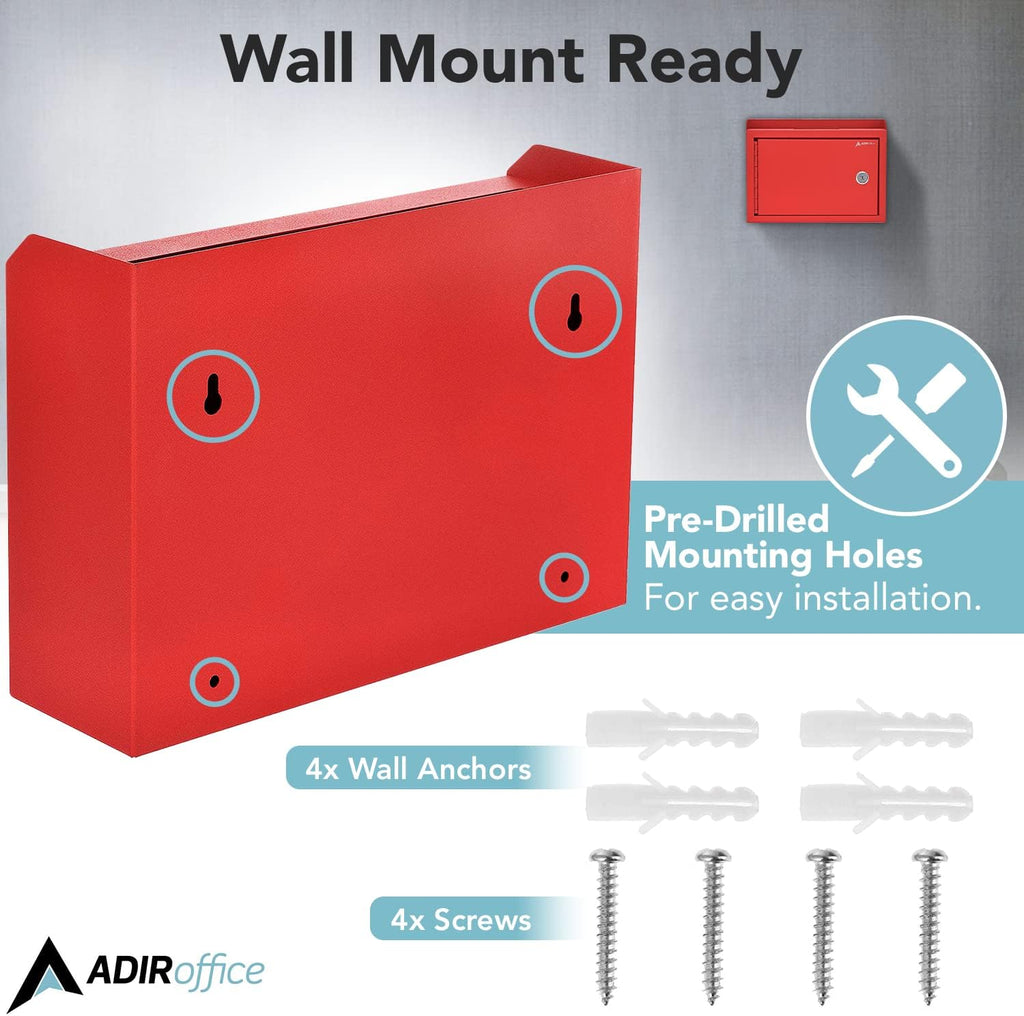 Adir Suggestion Box with Lock and Slot, Wall Mount Deposit Box for Payment and Checks, Office Mail Box for Employees, Money Drop Box with Keys, Drop Safe Box - 9.75x7x3 Inch Red