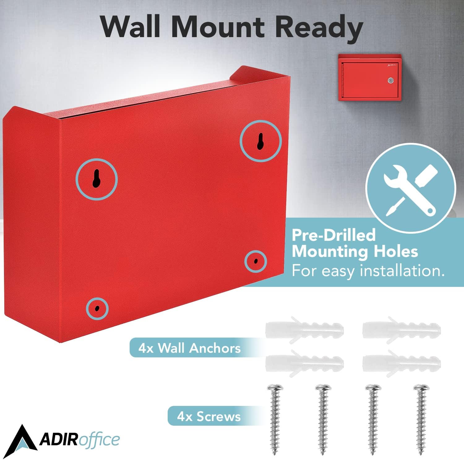 Adir Suggestion Box with Lock and Slot, Wall Mount Deposit Box for Payment and Checks, Office Mail Box for Employees, Money Drop Box with Keys, Drop Safe Box - 9.75x7x3 Inch Red
