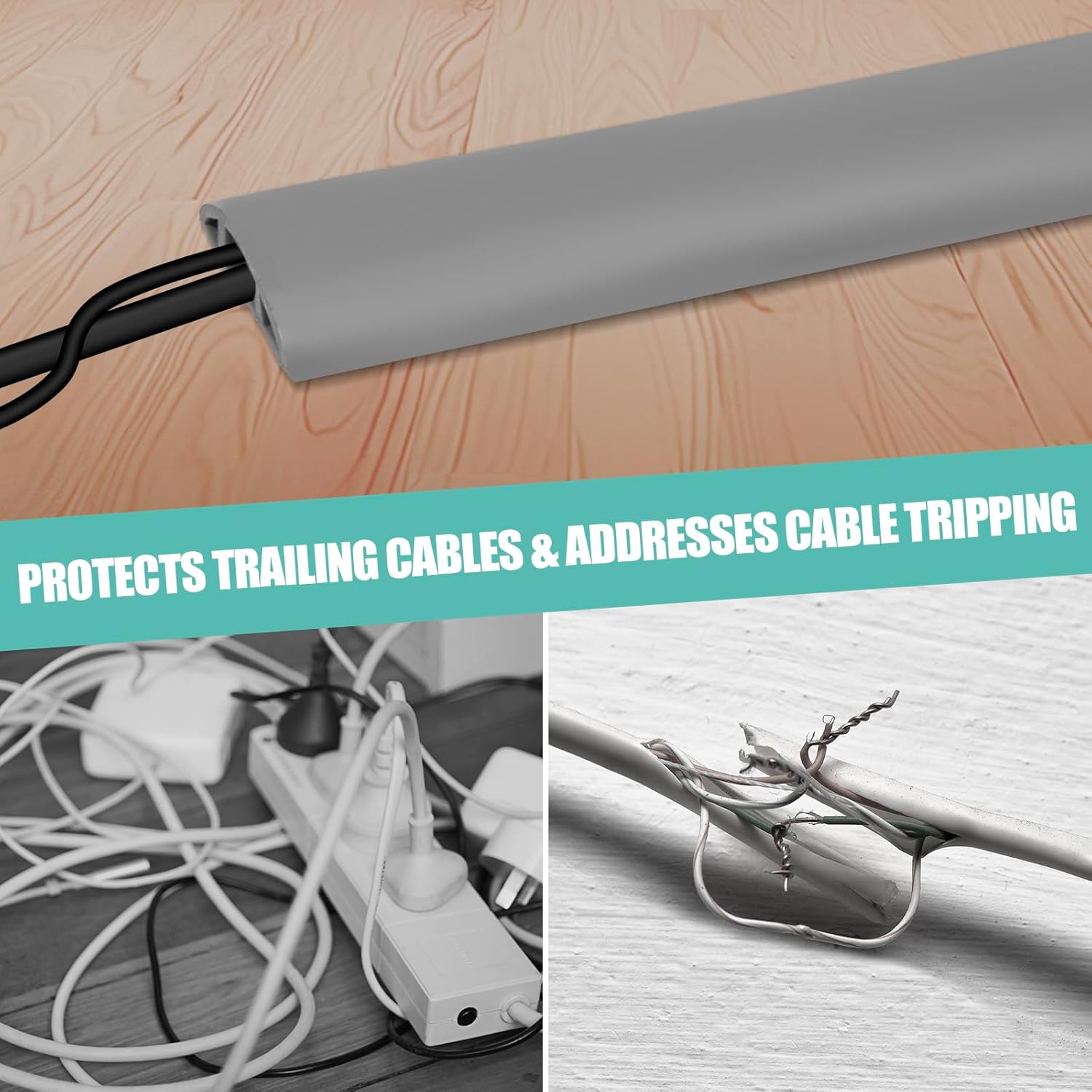 Floor Cord Cover Self Adhesive Cord Hider,3.3FT Cable Management, Extension Strip Protector for Wires, Prevent Cable Trips for Offices, Gyms, Exhibitions Cavity:0.39"(W) x 0.27"(H) Gray
