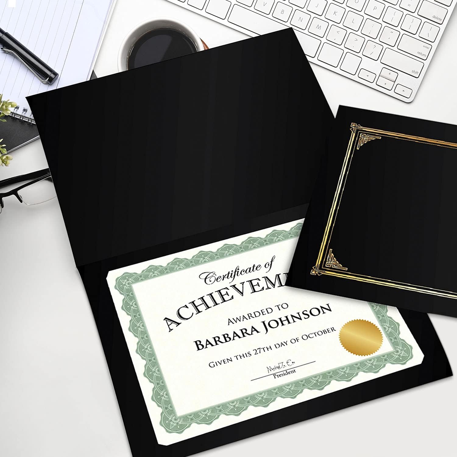 Recycled Blank Parchment Certificate Paper, 8.5 x 11, Optima Green with Gold Foil, Pack of 100 - Certificate Paper for Printing - Ideal Cardstock for Printers