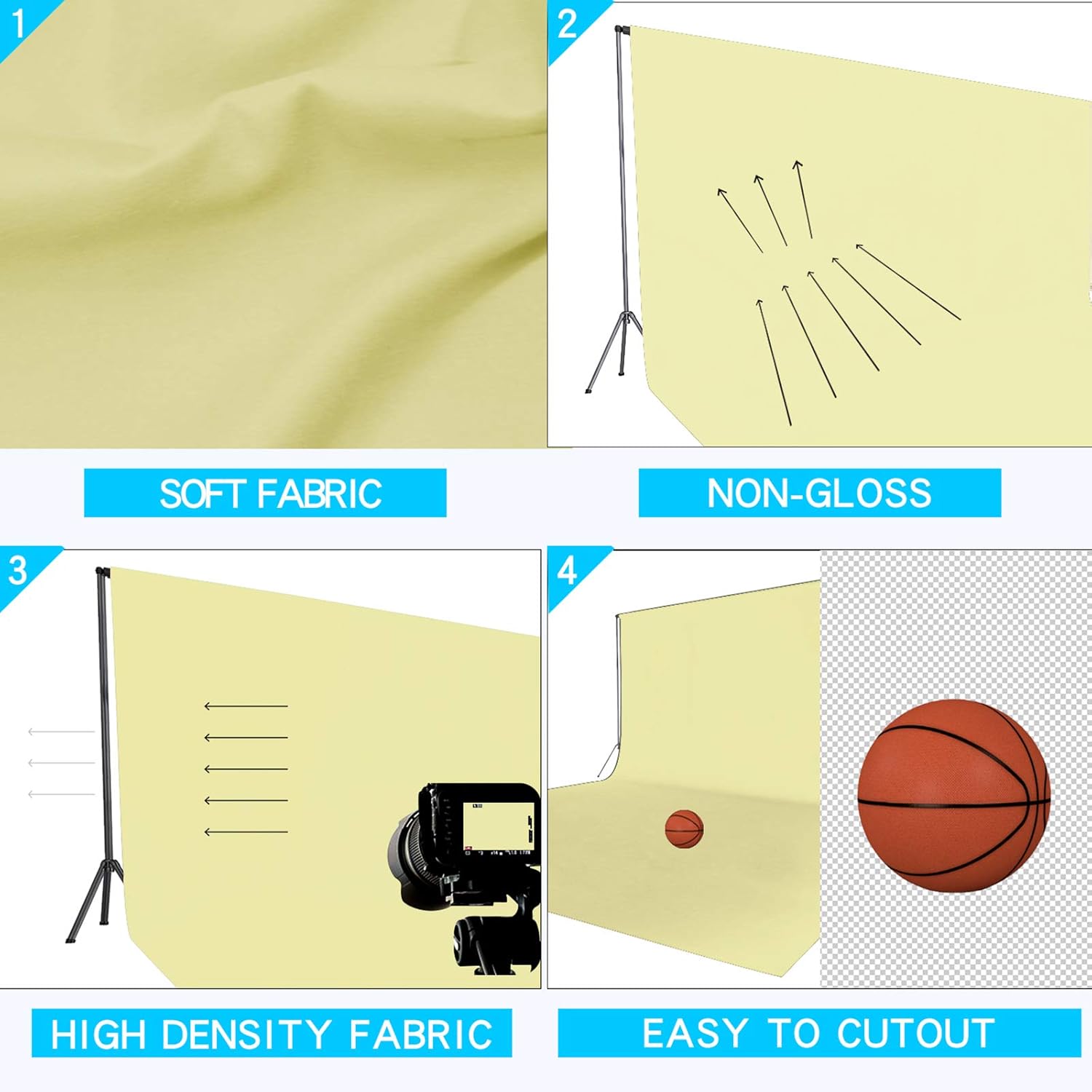 ISSUNTEX 5X7 ft/1.5X2.1 Meters Beige Background Photo Backdrop, Photo Studio, Collapsible High Density Screen for Video Photography and Television