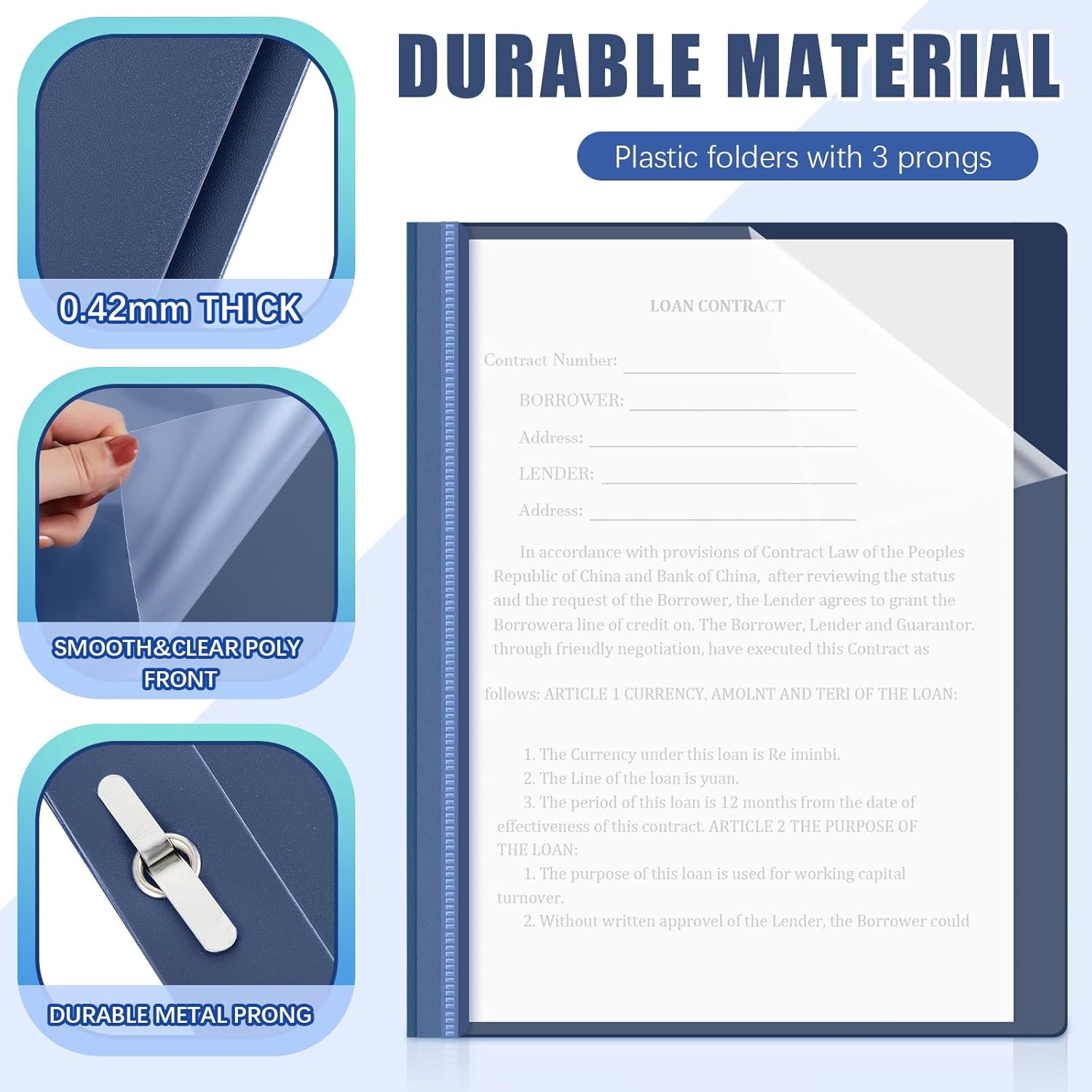 Teling 150 Pcs Plastic Report Covers with 3 Prong Clear Front Resume Folder Business Report Covers Bulk Presentation Folders Clear Front Report Folders for Documents, School, Office(Navy)
