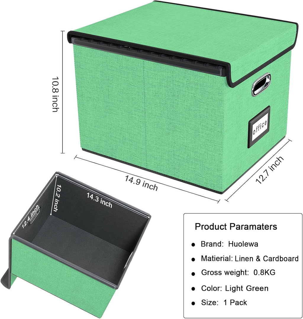 Huolewa Decorative File Organizer Box with Lid, Collapsible File Storage Organizer Boxes with Lids, Linen Hanging Filing&Storage Boxes for Office/Decor/Home, Filing System for File and Folders Storage