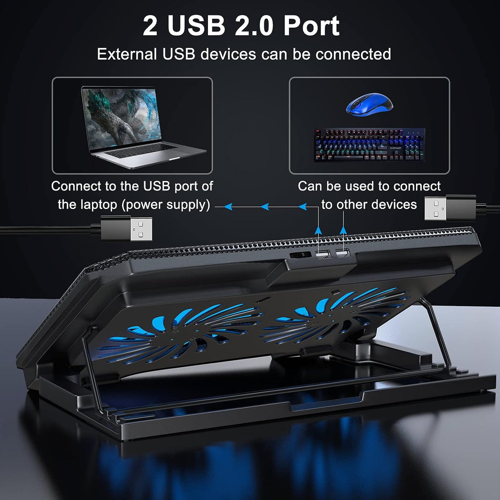 Laptop Cooling Pad with Adjustable Height Two 5.1 Inches Fan 2 USB Ports Suitable for 12"-15.6" Laptops（Black）