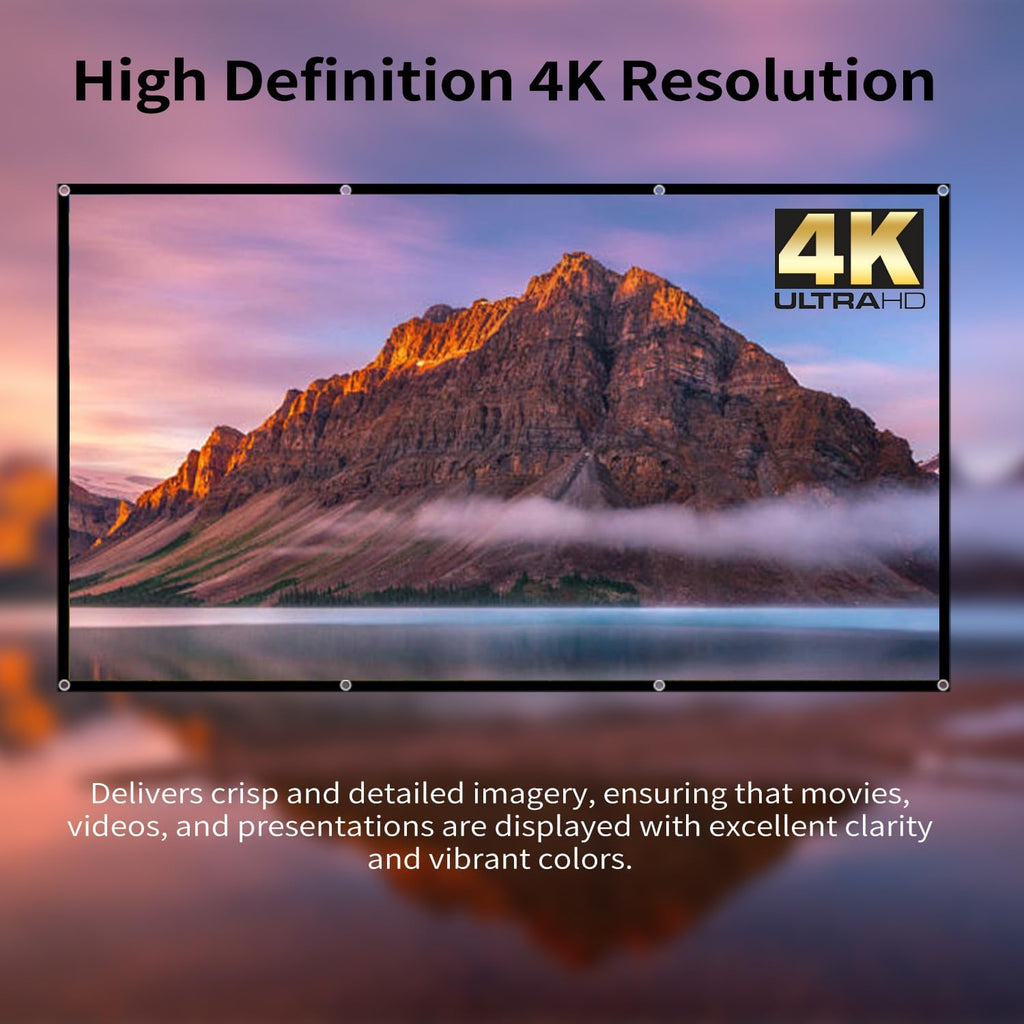 Portable 120 inch Outdoor Projector Screen: Foldable Anti-Crease Indoor Hanging Wall Home Theater Screen with 4K HD