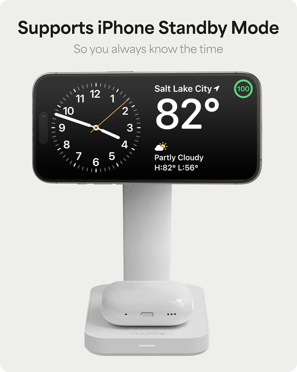 Mophie Snap+ 3-in-1 Wireless Charging Stand - MagSafe & Qi2 Certified, Compatible w/iPhone 17/16/15/14/13/12, Apple Watch, AirPods - Multi-Device Magnetic Charging Station, Eco-Friendly Design, White