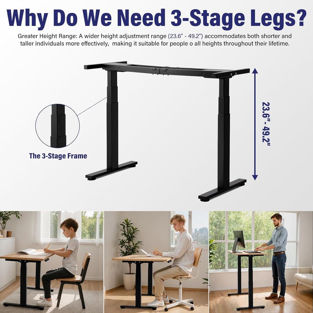 TOPSKY Dual Motor 3 Stage Electric Adjustable Standing Desk Frame for up to 80”x31.5” Table Tops Heavy Duty 300lb Load Capacity for Home Office (Black Frame Only)