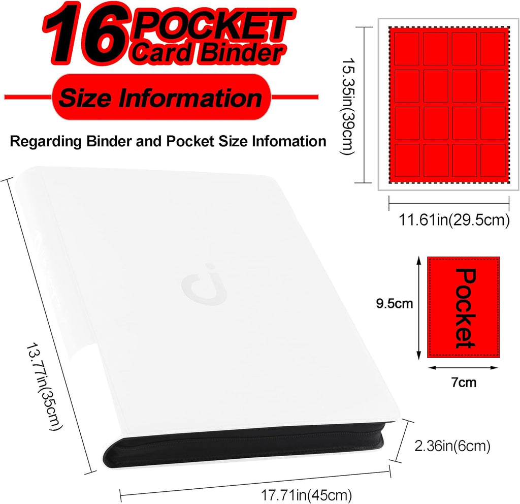 Premium Card Binder 16 Pocket - Fits 1600 Cards，4X4 Ringless Card Album with Sleeves for Trading Cards & Sports Cards（Model C，Classic White）
