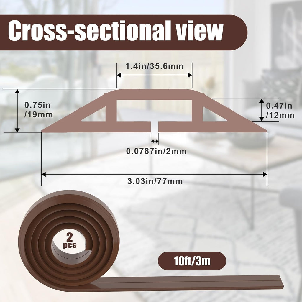 Eapele 10 ft Floor Cord Cover Heavy Duty Cable Protector, Cord Covers for Wires on Floor, Floor Cable Cover Easy to Unroll Prevent Trip Hazard for Home Office or Outdoor Settings (Brown - 2pcs)