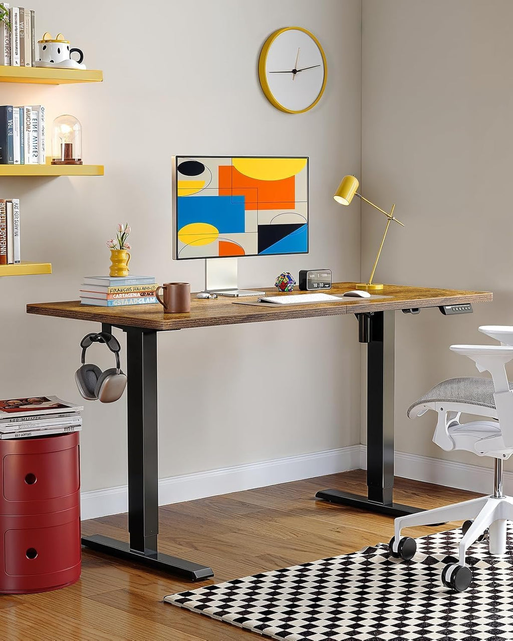 ErGear Electric 71 x 30 inch Standing Desk Workstation, Large Sit Stand up Desk, Memory Computer Home Office Desk, (Vintage Brown) Ships in One Box
