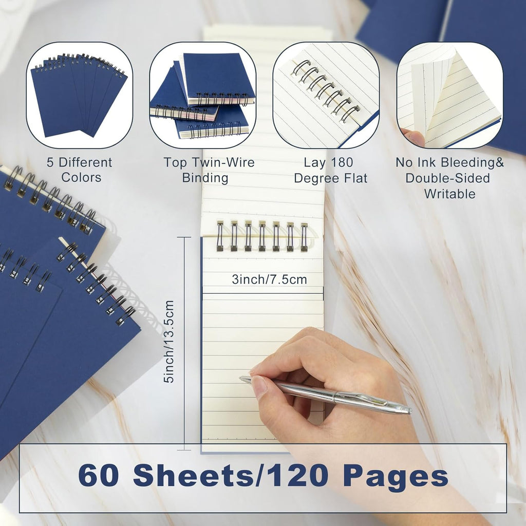 Tenceur 54 Pcs Pocket Notebook Bulk Small 3x5 Inch Spiral Notepads Mini Top Bound Notebook with Lined 120 Pages Ruled Memo Pads for Office College Nurse Essentials Back to School Gift (Blue)