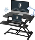 FLEXISPOT Height Adjustable 32in Standing Desk Converter Sit to Stand up Desk Riser Computer Workstation with Wide Keyboard Tray 2-Tier Desktop Black (32'', Black)