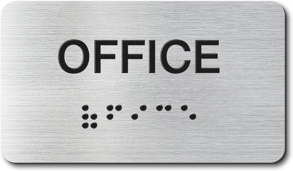 Office Signs with Raised Text & Grade 2 Braille, Brushed Aluminum/Silver Finish Easy Install with Double-Sided Tape, ADA Compliant Office Door Sign