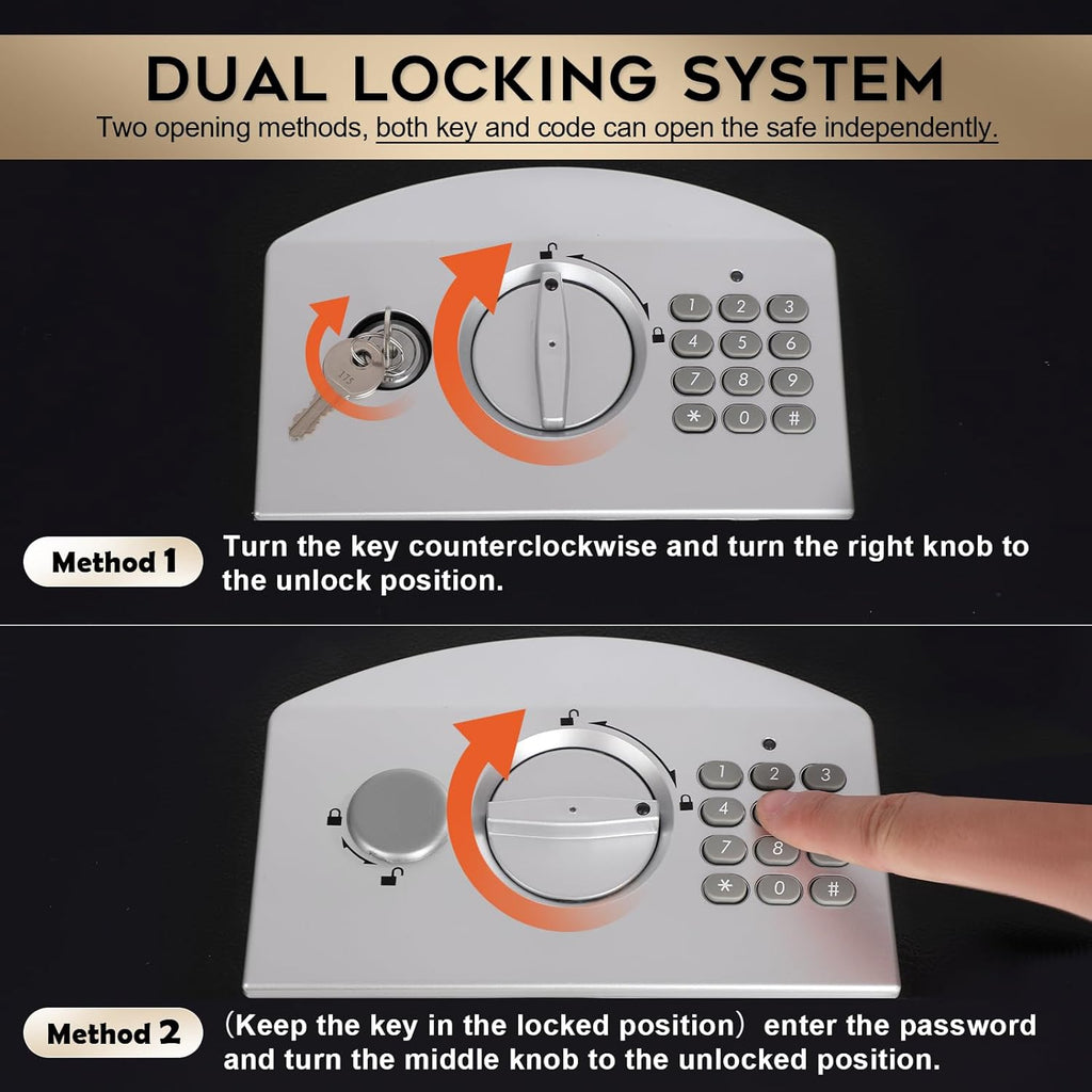 Dalmbox Portable Metal Safe Box with Digital Code Lock,Fire Resistant Storage for Documents, Fireproof Safe Box, Car, Home, Office and Outside, Black Box， Medium