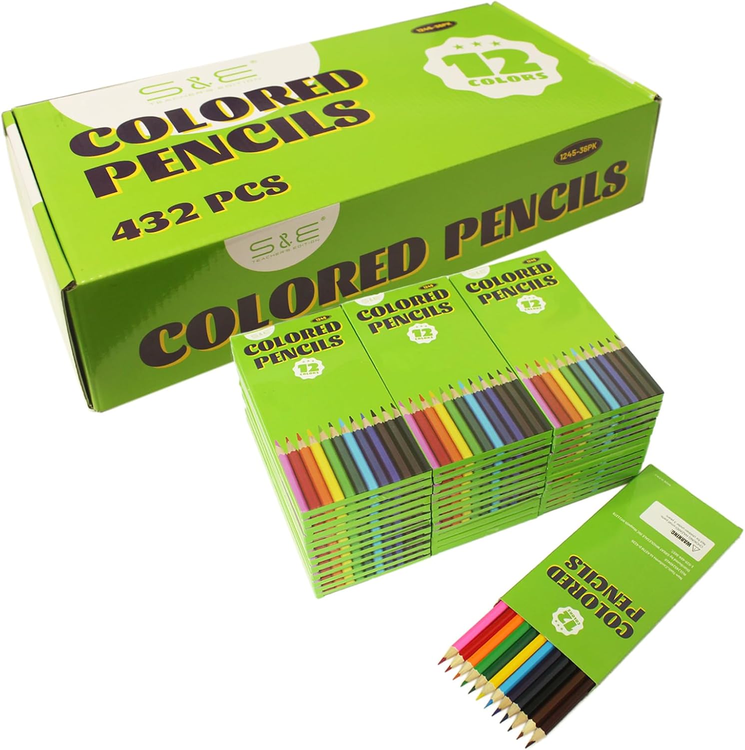 S & E TEACHER'S EDITION 432Pcs Colored Pencils, Pre-sharpened, coloring pencils for adults kids Bulk Back to School Supplies For Teachers 12 Colors, 12pcs/box, 36Boxes, Total: 432Pcs.