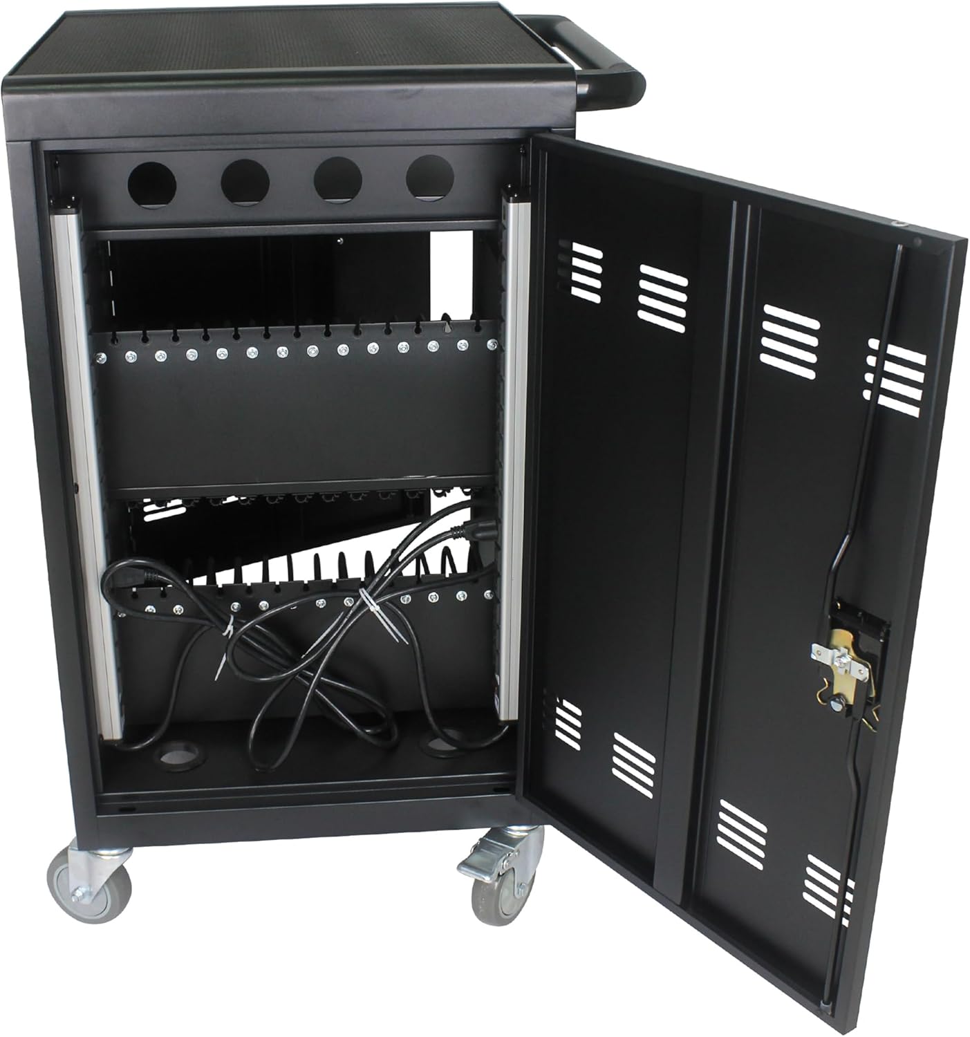 35 Devices Mobile Charging Cart and Cabinet, Laptop Storage Station, Lockable With Easy Cable Management, Up to 16.3" Screen for Tablets, Laptops, and Chromebooks, Black