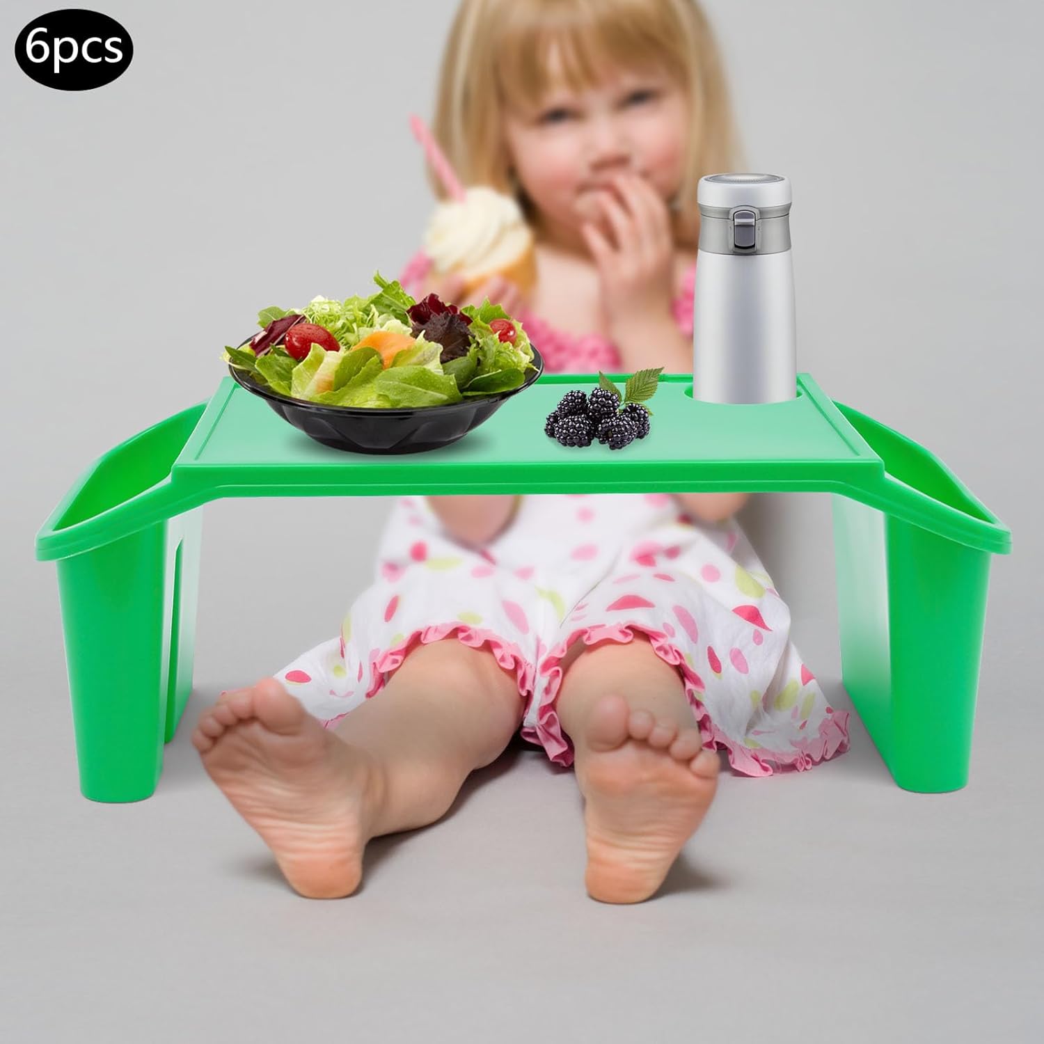 6 Pack Kids Lap Desk Tray with Storage Slots, Portable Lap Desk, Activity Tray, Drawing, Stackable, Writing, Eating, Classroom, 19.69" L x 9.84" W x 7.1" H (Green)