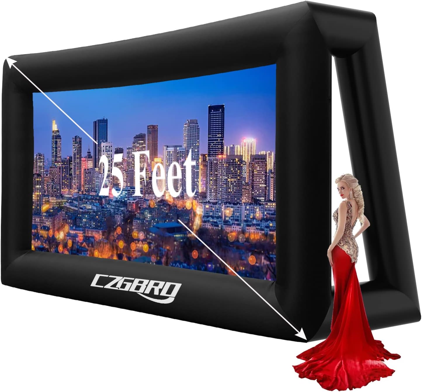 Inflatable Projector Screen - 25FT Outdoor Movie Screen Blow Up for Movie Parties Backyard Outside with Air Blower and Carry Bag, Front and Rear Projection