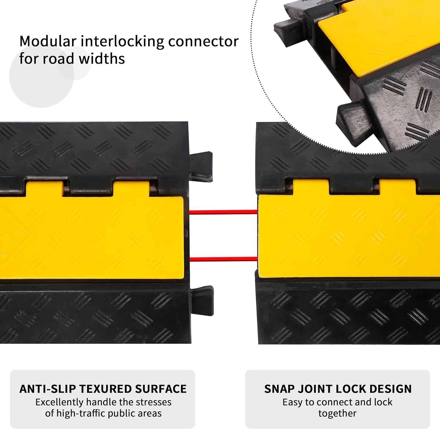 Rubber Cable Ramp Cord Cover Cable Protector Ramps Wire Hose Protective 2 Channel 22000Lbs Load Capacity Traffic Speed Bump for Asphalt Concrete Gravel Driveway Indoor Outdoor, 3 Packs