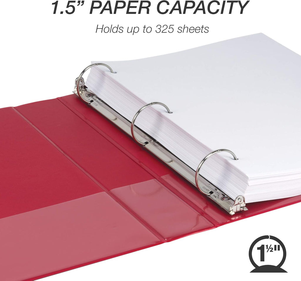 Samsill 1.5 Inch 3 Ring Binders, Made in USA, Economy Round Ring, Clear View Cover, 325 Sheet Capacity - for School, Home, Office - Red, 12 Pack