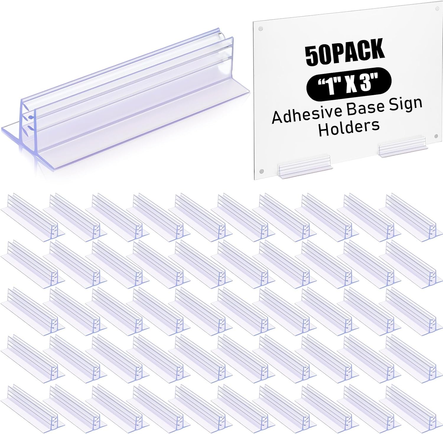 Fulmoon 50 Pcs Sign Holder, Adhesive Base Sign Holders Multiple Uses for Counters, Warehouses, Base Holders with Strong Adhesive (1*3in)