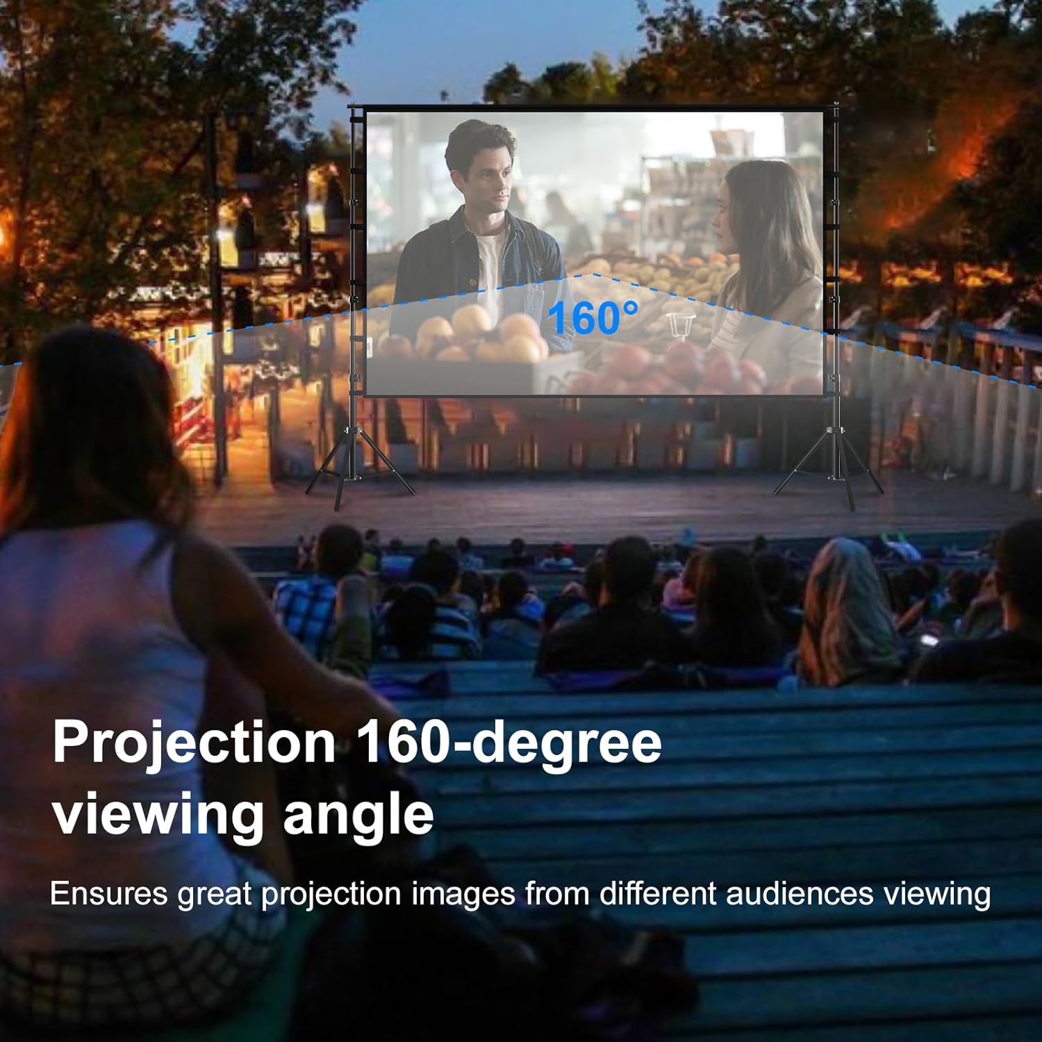 Outdoor Projector Screen with Stand,120 inch Portable Heavy Duty Bracket Large Projector Screen 16:9 4K HD Rear Front Projection Movie Screen with Carry Bag for Home Theater