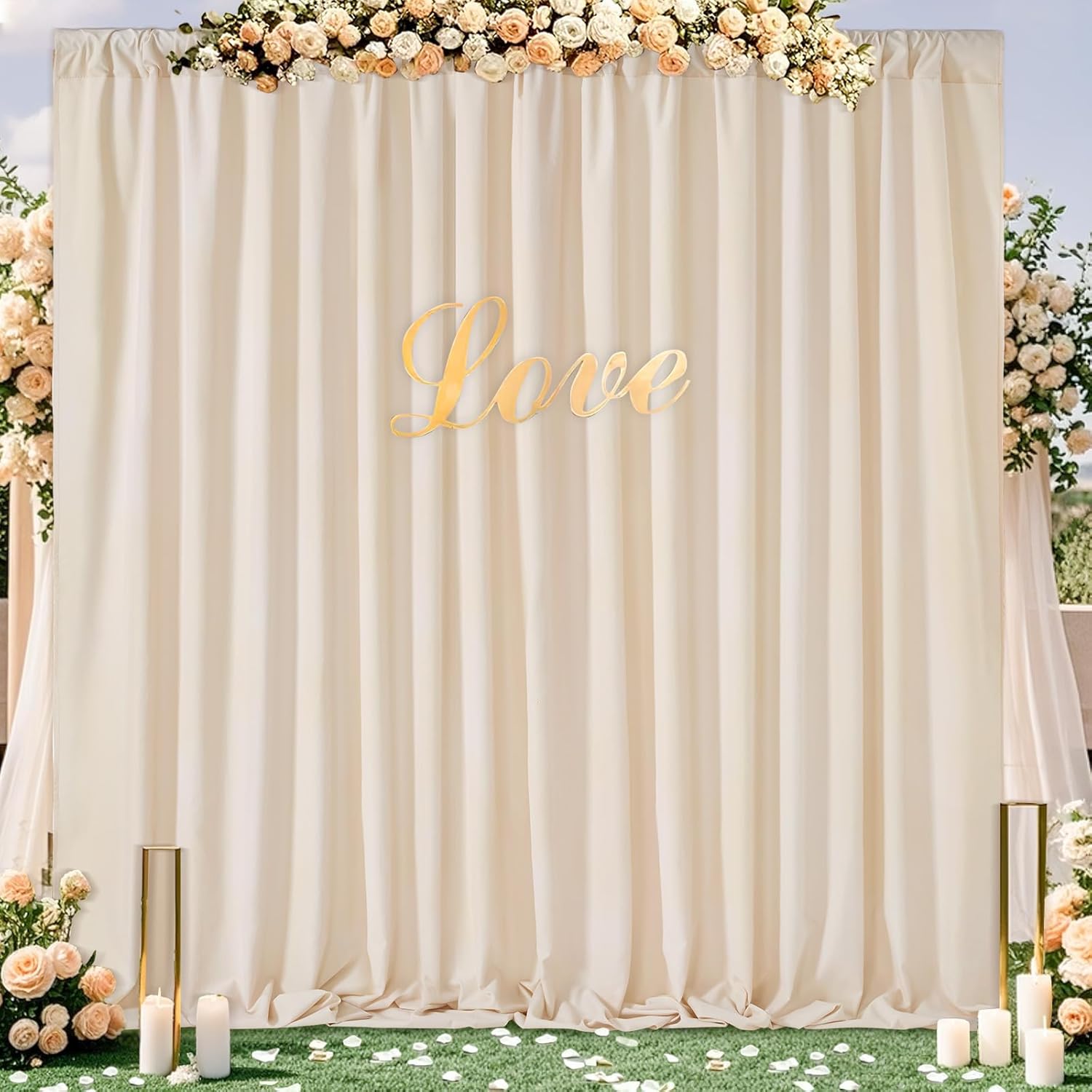 Ivory Backdrop Curtains 30ft x 10ft: Wedding Photo Backdrop Drapes - Polyester Background for Bridal Shower Party Stage Decoration