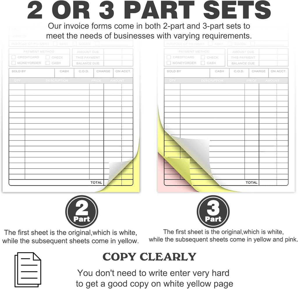 Custom Invoices Receipt Book for Small Business Personalized 3-Part Duplicate Carbonless Logo Receipt Books Sales Payment Forms with Company Name Address Phone Number 100 Sets 8.5" x 11"
