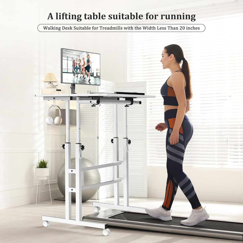 Small Standing Desk with Wheels, Mobile Stand Up Desk, Portable Standing Table on Wheels for Walking Pad, Rolling Computer Desk Adjustable Height, Tall Table