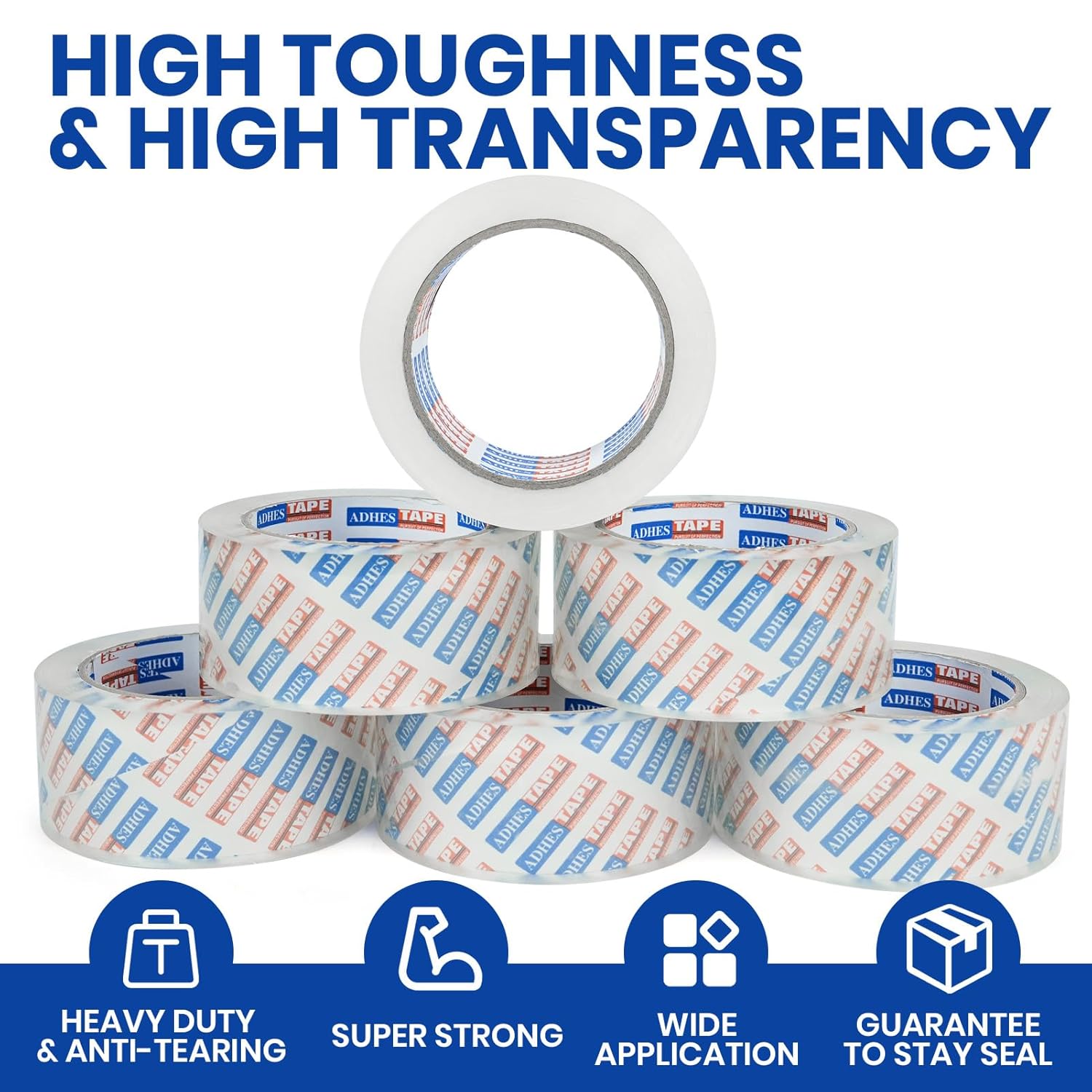 ADHES Packing Tape Shipping Tape Packaging Tape for Moving Boxes Heavy Duty Clear, 50M Length 4.8cm Width,2.6Mil Thickness