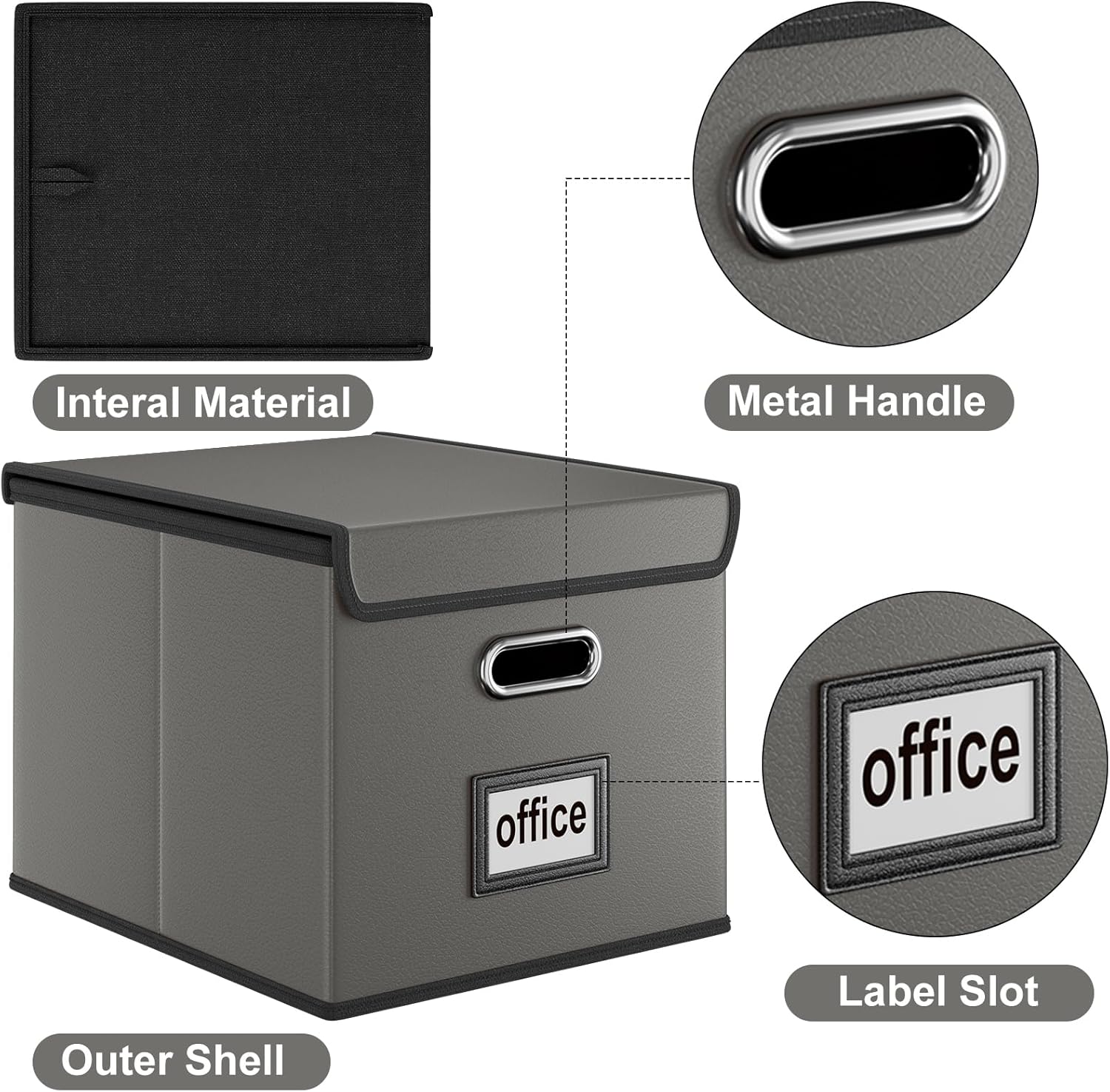 Huolewa Portable Leather File Organizer Boxes with Lids, Office Document Boxes Organizer, Filing Boxes, Decorative Small File Boxes for Hanging Files with Plastic Slide for Office/Decor/Home
