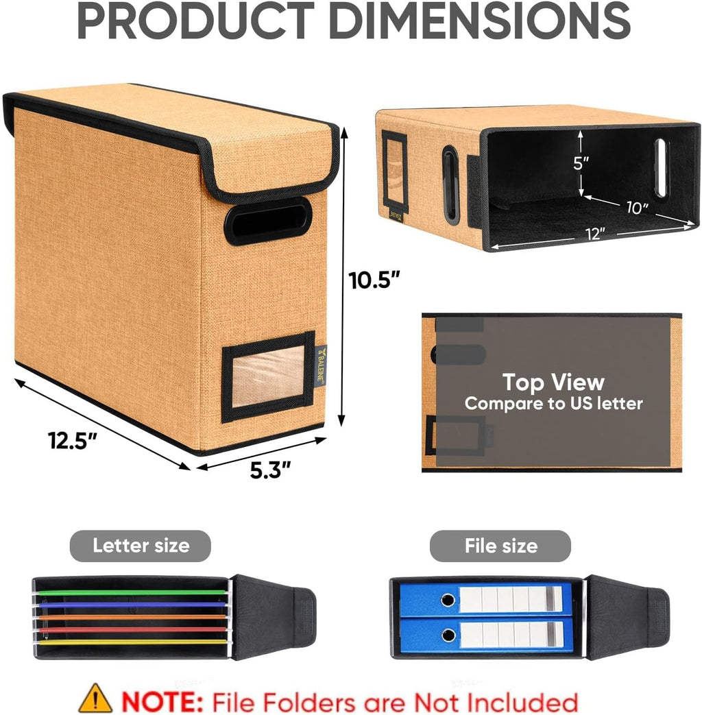 BALEINE File Organizer Box with Lid, Collapsible File Folder Organizer with Plastic Slide, Hanging File Folder Box for Office Document Storage (2 Pack, Orange, S)