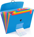 13 Pocket Expanding File Folder Accordian File Organizer, A4 Letter Size Paper Document Receipt Holder for School Office Supplies, Blue