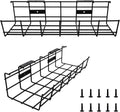 Under Desk Cable Management- 2 Pack Cord Organizer. Metal Wire Cable Management Tray for Office, Studio and Home. Super Sturdy Under Table Cable Management - Black Cable Organizer