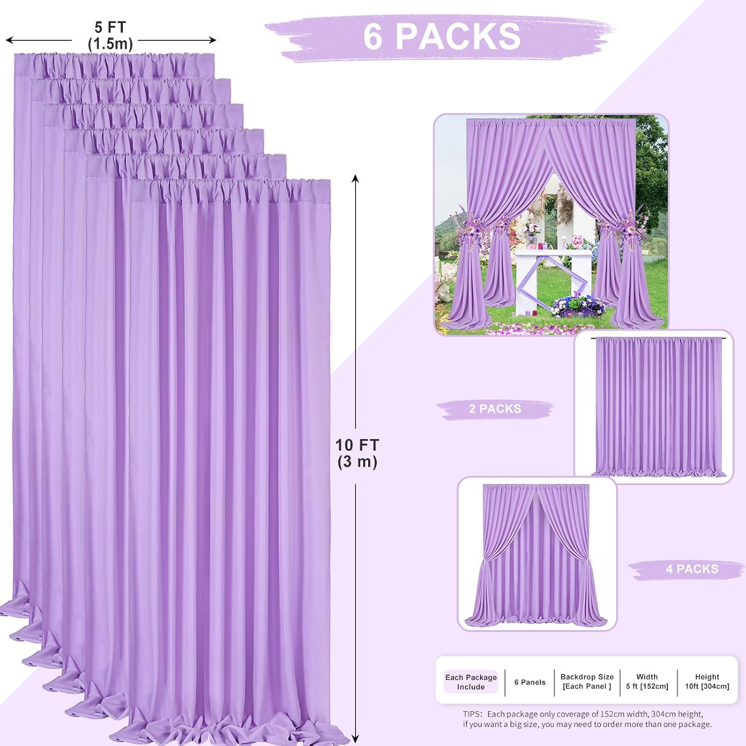 Lavender Backdrop Curtains 30x10ft: Party Backdrop Drapes Fabric - Wedding Photography Background Decorations