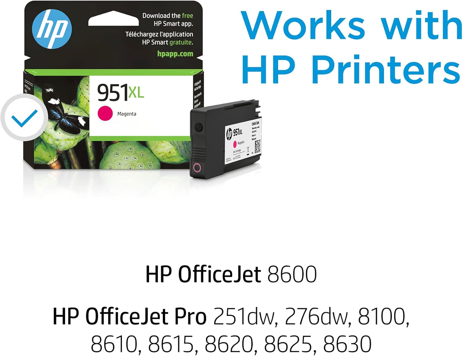 HP 951XL Magenta High-yield Ink Cartridge for HP Printers | Works with Printer Series: OfficeJet 8600, Pro 251dw, 276dw, 8100, 8610, 8620, 8630 | Eligible for Instant Ink | CN047AN