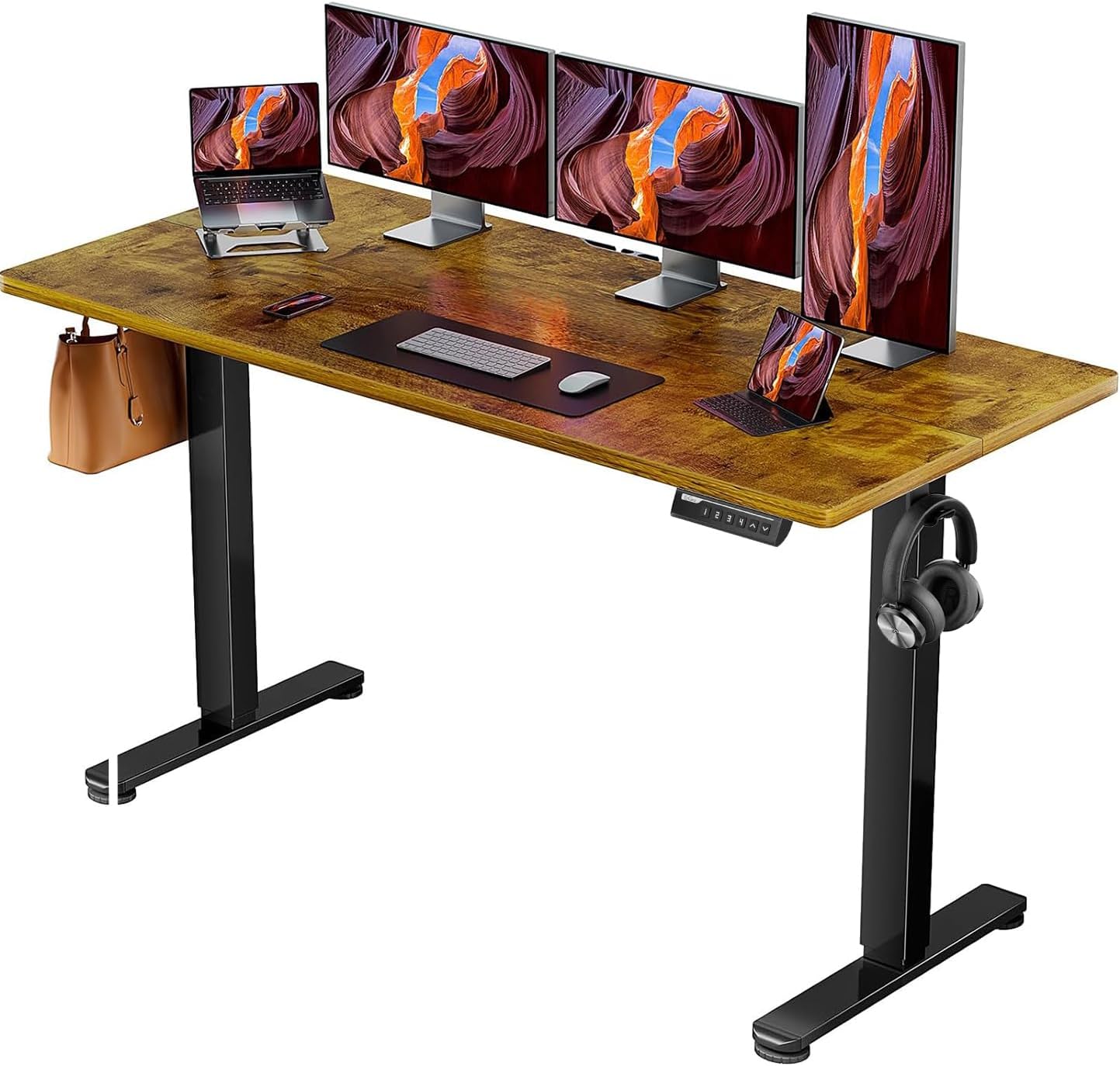 ErGear Electric 71 x 30 inch Standing Desk Workstation, Large Sit Stand up Desk, Memory Computer Home Office Desk, (Vintage Brown) Ships in One Box