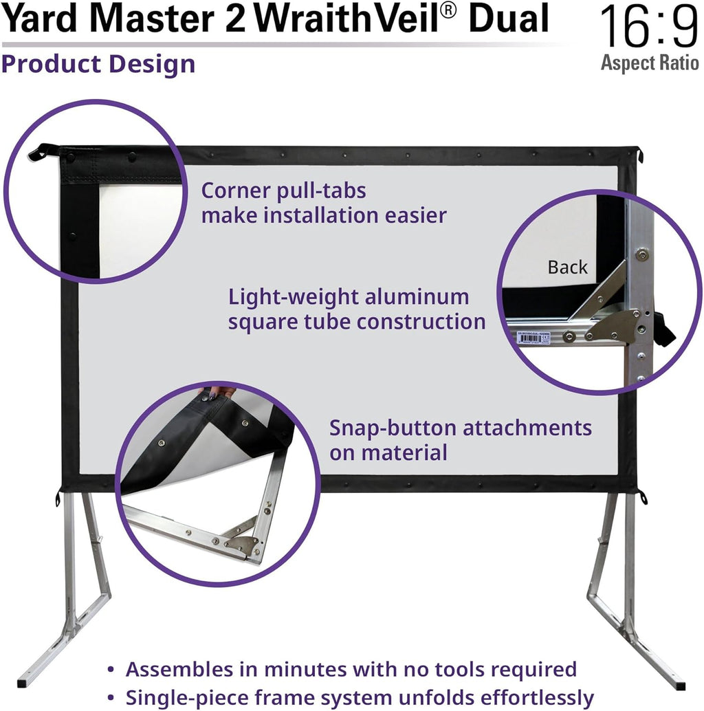 Elite Screens Yard Master 2 WraithVeil Projector Screen 180-INCH 16:9 Front and Rear 4K/8K Ultra HD Active 3D HDR Movie Screen, OMS180H2-DUAL