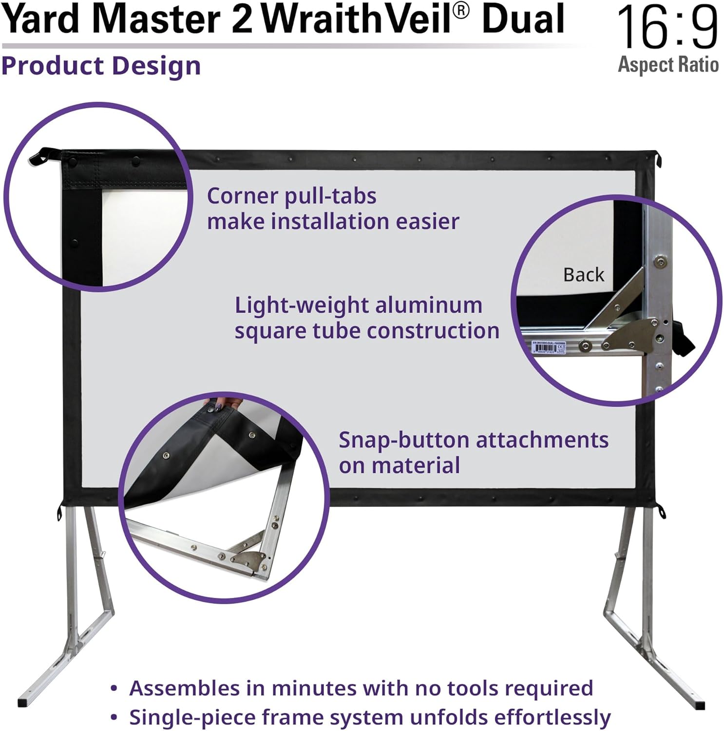 Elite Screens Yard Master 2 WraithVeil Projector Screen 180-INCH 16:9 Front and Rear 4K/8K Ultra HD Active 3D HDR Movie Screen, OMS180H2-DUAL