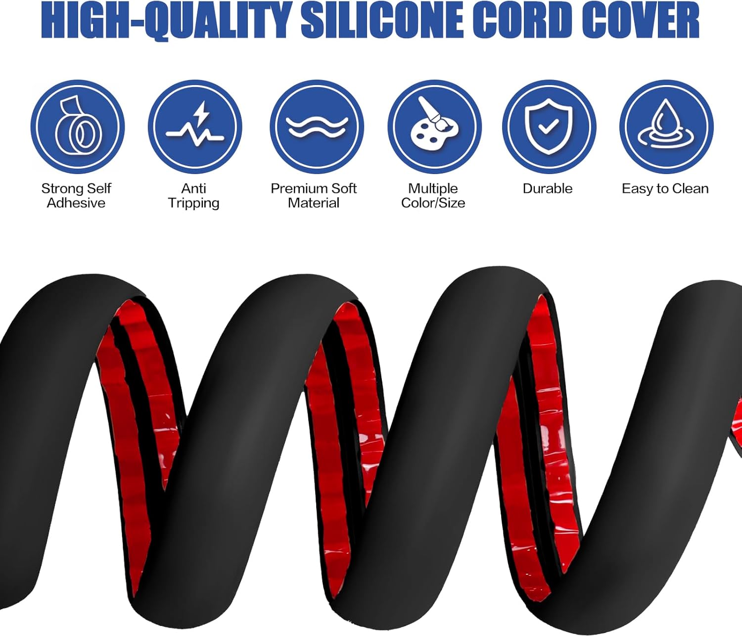 Floor Cord Cover Self Adhesive Cord Hider,10FT Cable Management, Extension Strip Protector for Wires, Prevent Cable Trips for Offices, Gyms, Exhibitions Cavity:0.47"(W) x 0.35"(H) Black