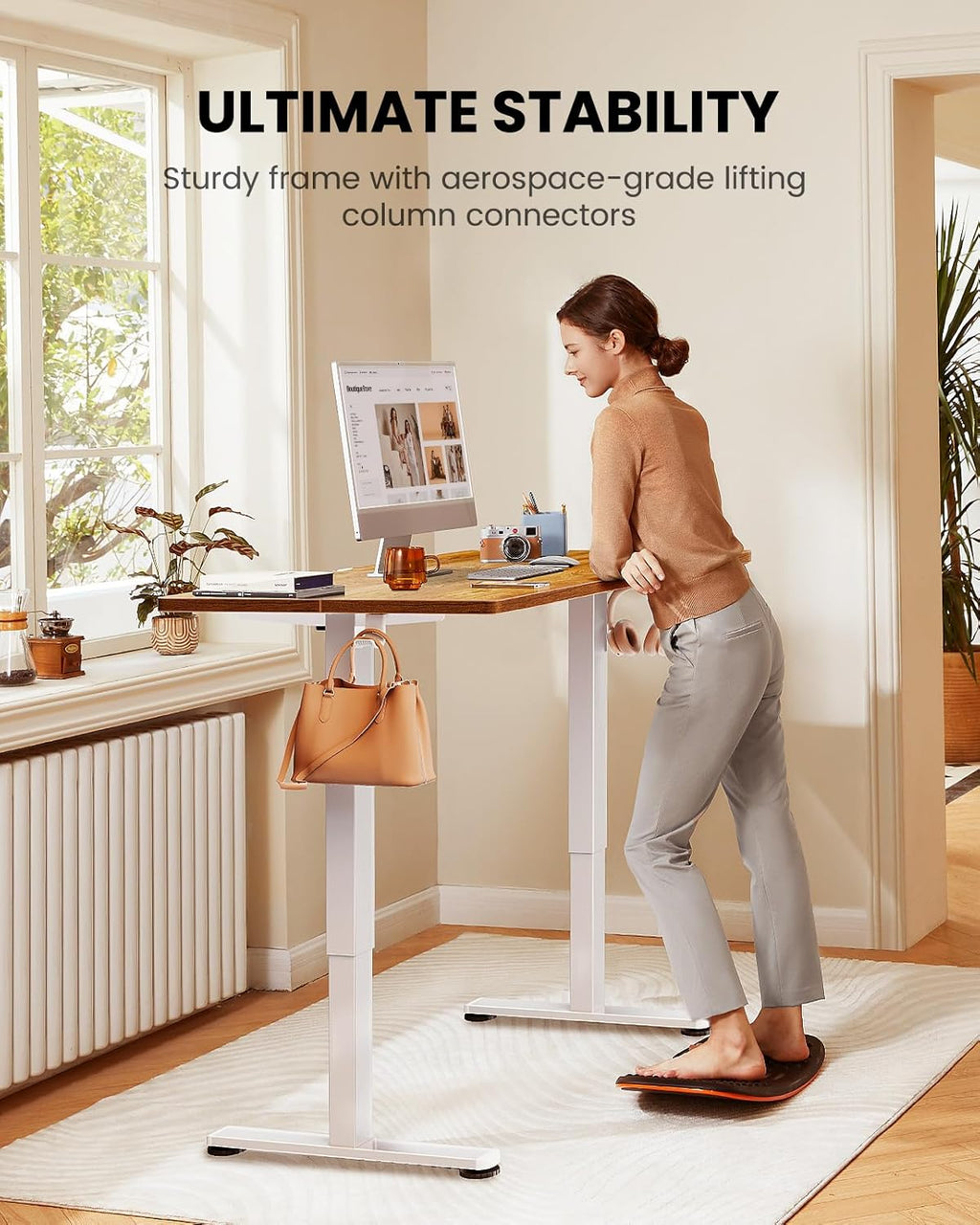 ErGear Height Adjustable Electric Standing Desk, 40 x 24 Inches Sit Stand up Desk, Small Memory Computer Home Office Desk with Two-Piece Desktop (Light Vintage Brown)
