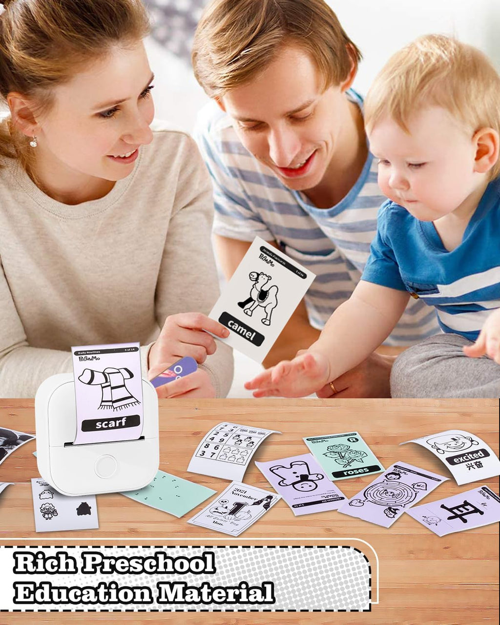 Memoking Sticker Printer - Mini Printer T02 Thermarote Mini Inkless Label Makers Thermal Sticker Maker Machine for Children Students, Compatible with Phone & Tablet, White