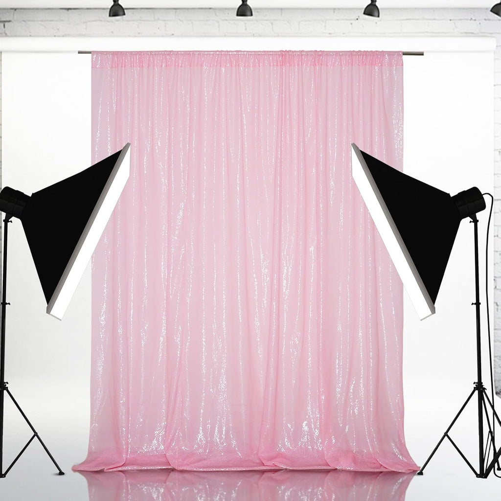 Eternal Beauty Pink Sequin Backdrop, 8x8 Ft Glitter Background Curtains for Shimmer Photography Party Wedding Birthday Back Drop Decor