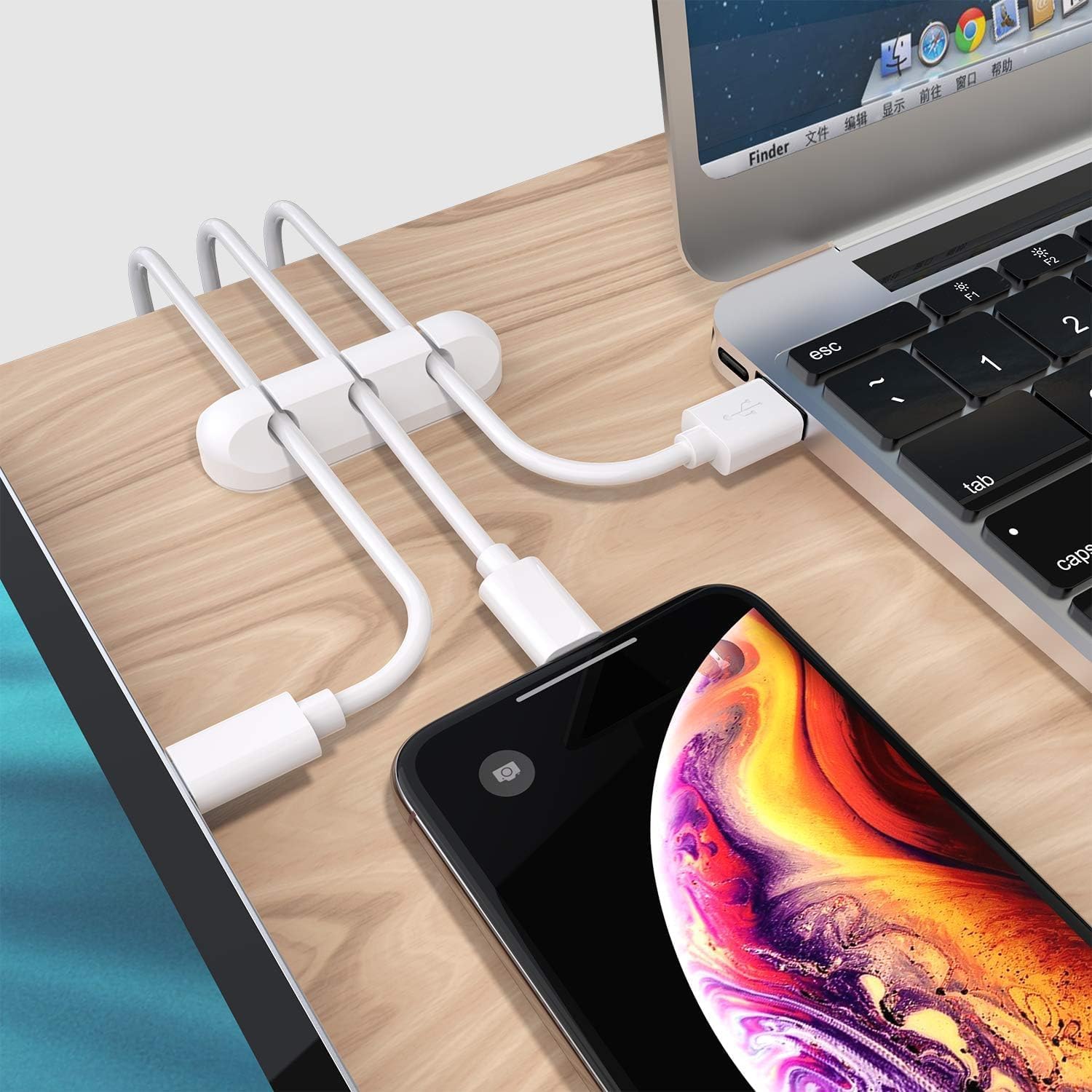 SOULWIT Cable Holder Clips, 3-Pack Cable Management Cord Organizer Clips Self Adhesive for Desktop USB Charging Cable Nightstand Power Cord Mouse Cable Wire PC Office Home